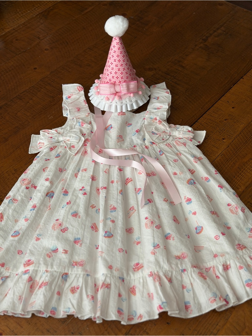 Girls White Sundress/birthday party dress with matching Birthday hat - Picture 1 of 16